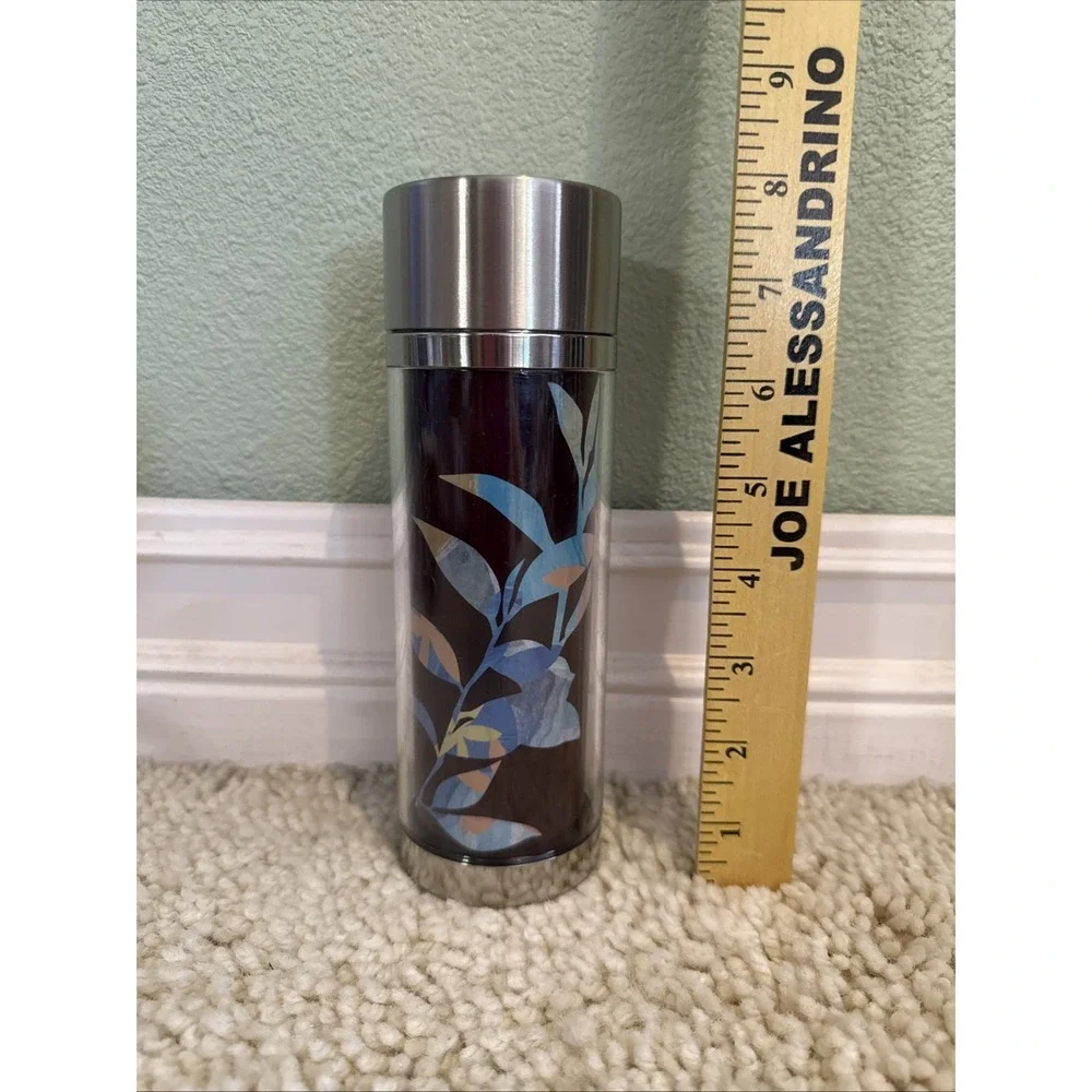 STARBUCKS 2009 12oz  Brown Color Changing Floral Leaves Coffee Thermos Travel